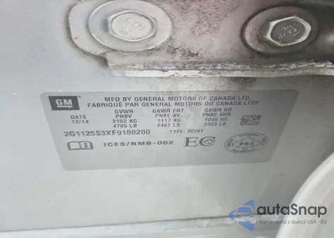 2015 Chevrolet Impala Lt z USA, uszkodzony, nr VIN 2G1125S3XF9188200